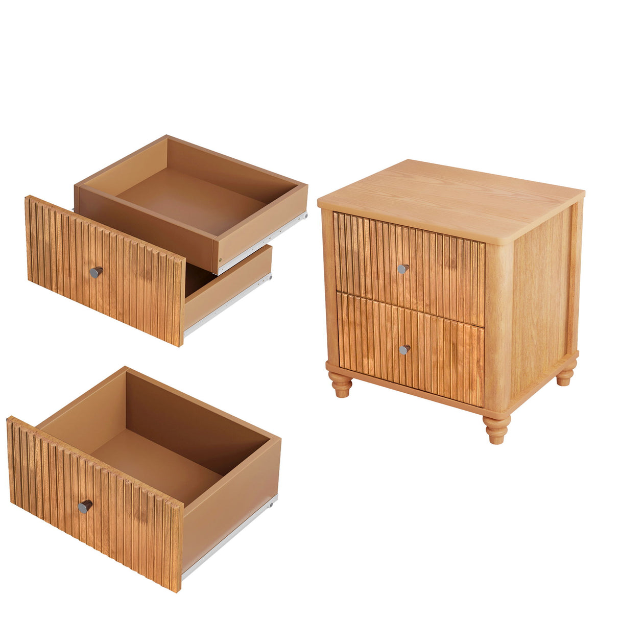 Modern Fluted Nightstand With 3 Drawers