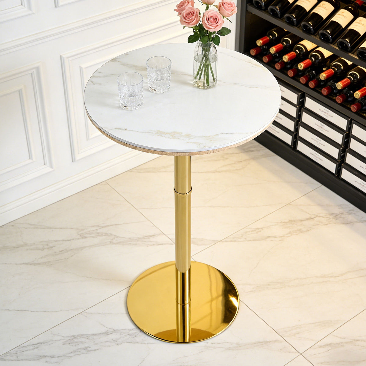 Circular Bar Table With Non Adjustable Legs - Gold+White