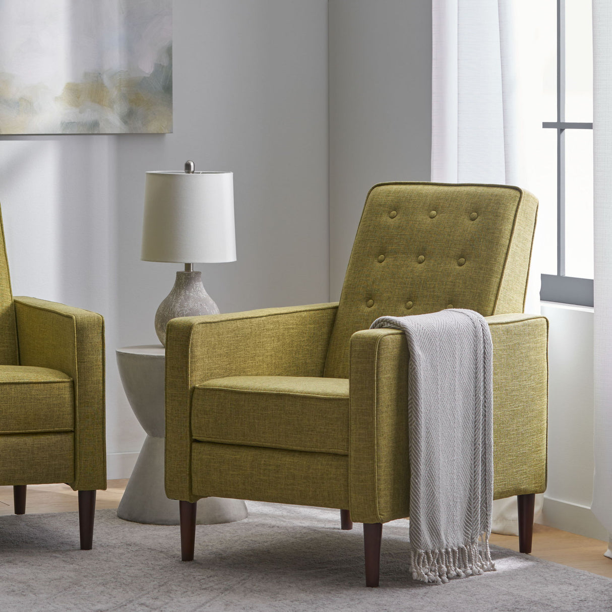 Mid-Century Modern Recliner With Button Tufted Waffle Stitch