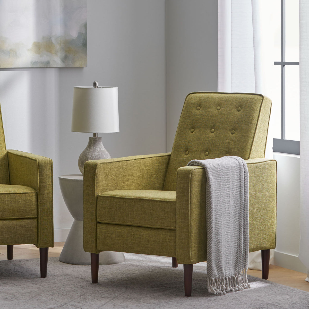 Mid-Century Modern Recliner With Button Tufted Waffle Stitch