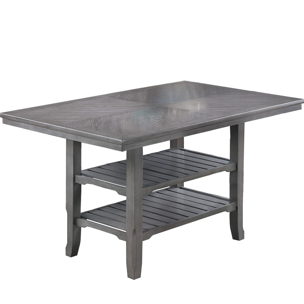 7 Piece Counter Height Dining Set With Storage Shelves, Table & 6 High Chairs - Gray