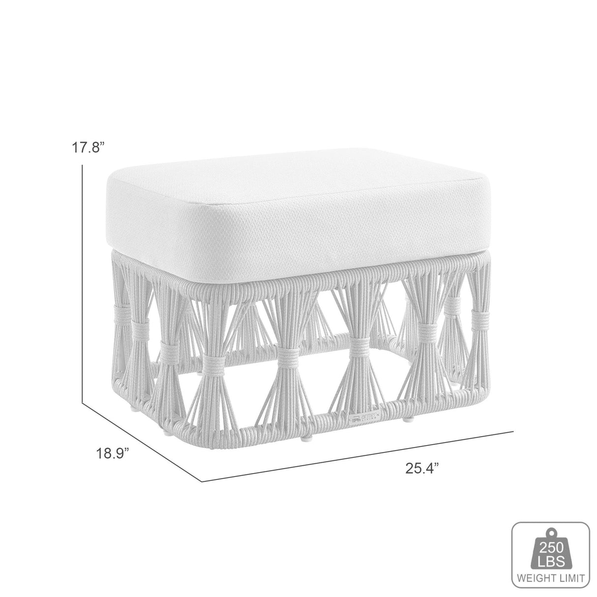 Breeze - Cream Metal Outdoor Ottoman With Cushions - Pearl