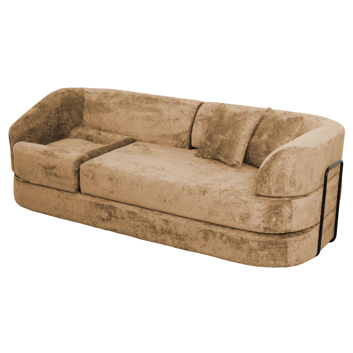 3 Seater Sofa With Built In Pet Bed Nook, Curved Design And 2 Throw Pillows