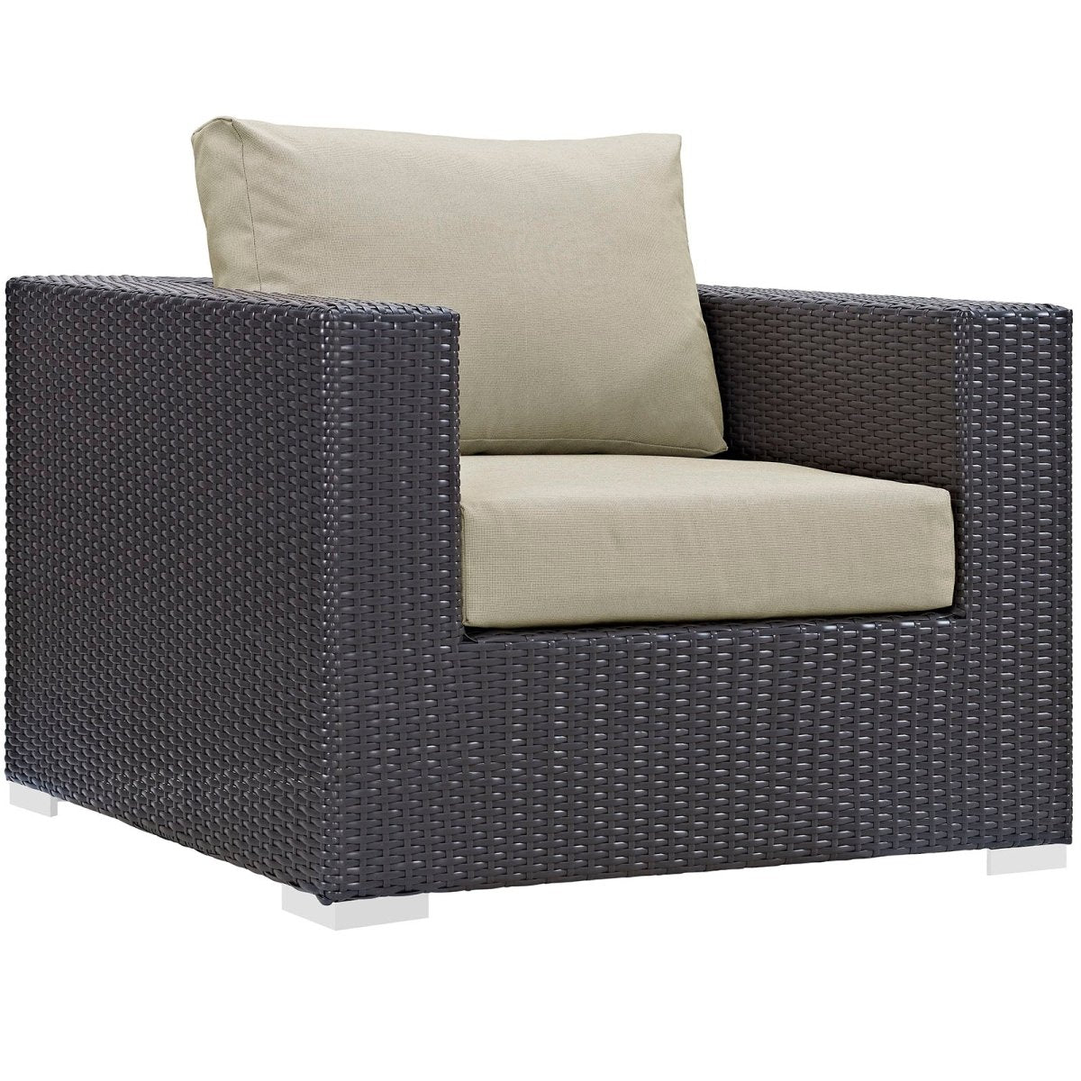 38" Espresso Wicker Outdoor Patio Armchair with Beige Cushions - Outdoor - Alpine Outlets