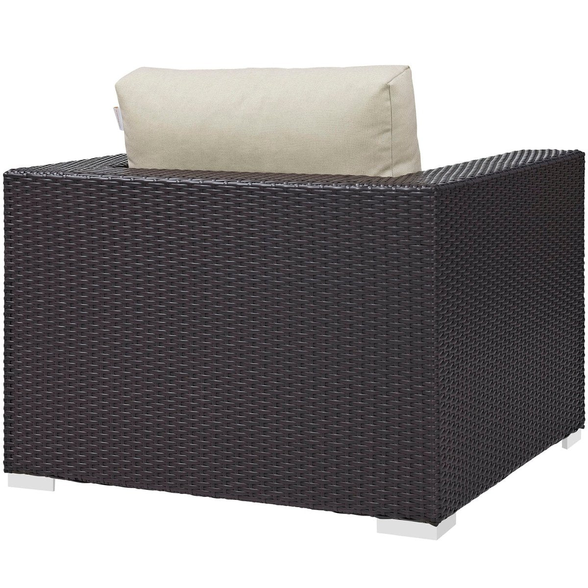 38" Espresso Wicker Outdoor Patio Armchair with Beige Cushions - Outdoor - Alpine Outlets