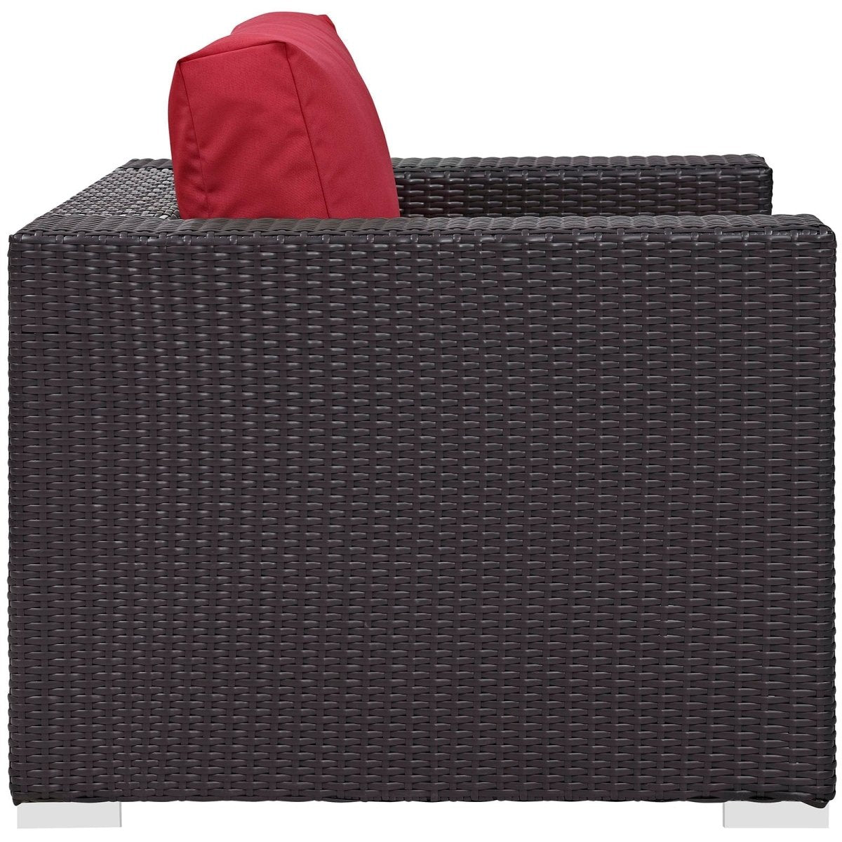 38" Espresso Wicker Outdoor Patio Armchair with Red Cushions - Outdoor - Alpine Outlets