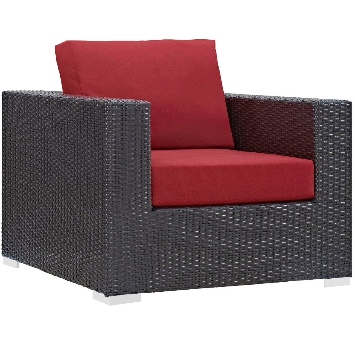 38" Espresso Wicker Outdoor Patio Armchair with Red Cushions - Outdoor - Alpine Outlets