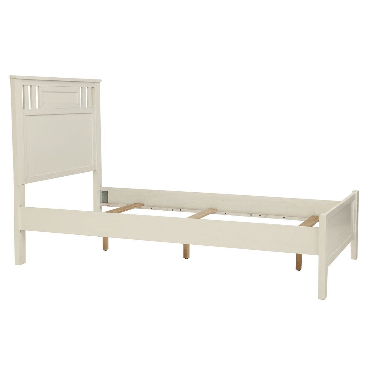 Full Size Bed Frame With Vertical Carved Design Bedroom Furniture - White
