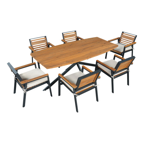 Modern 7-Piece Outdoor Beige Dining Set