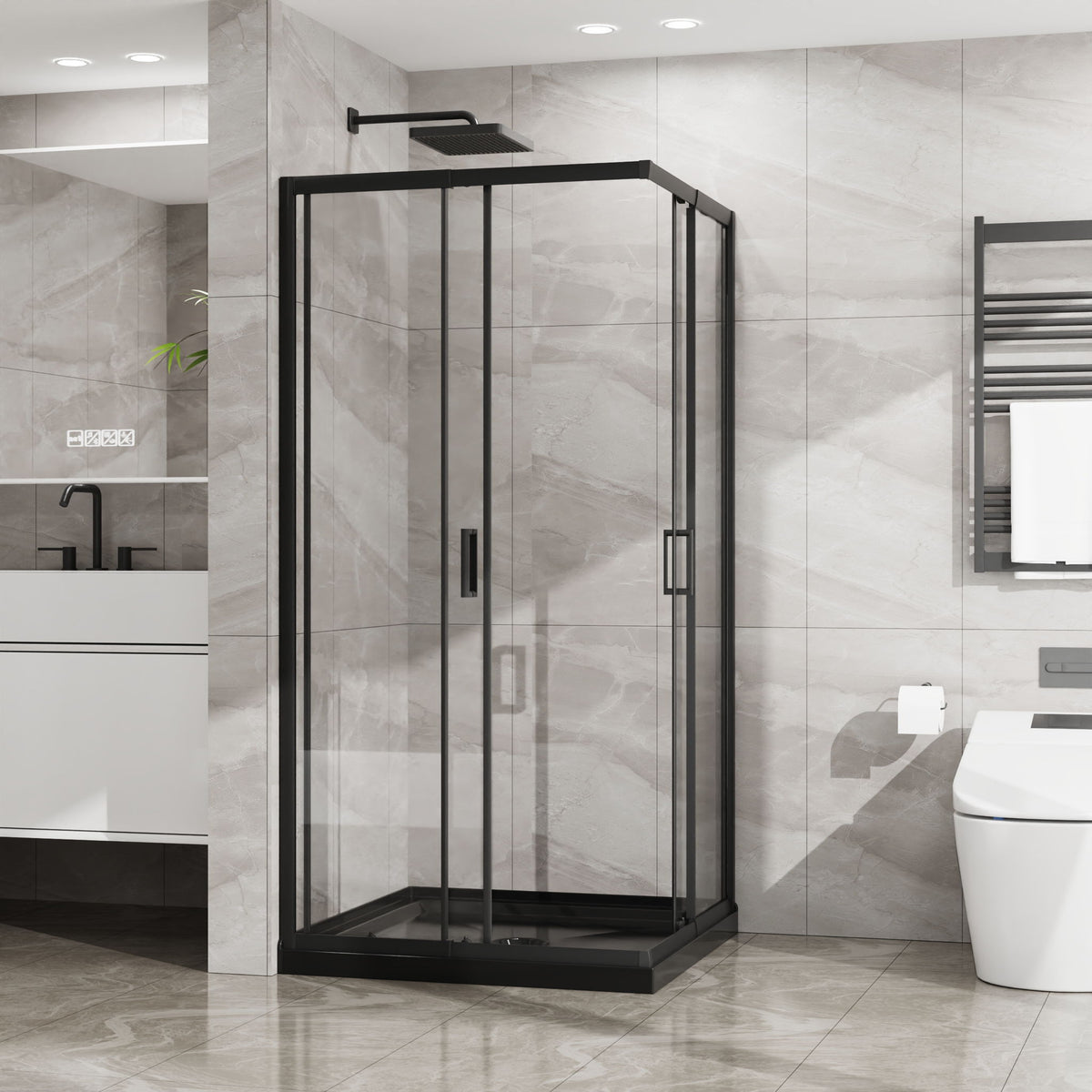 Corner Sliding Shower Door Combo With Base (No Drain Kit)