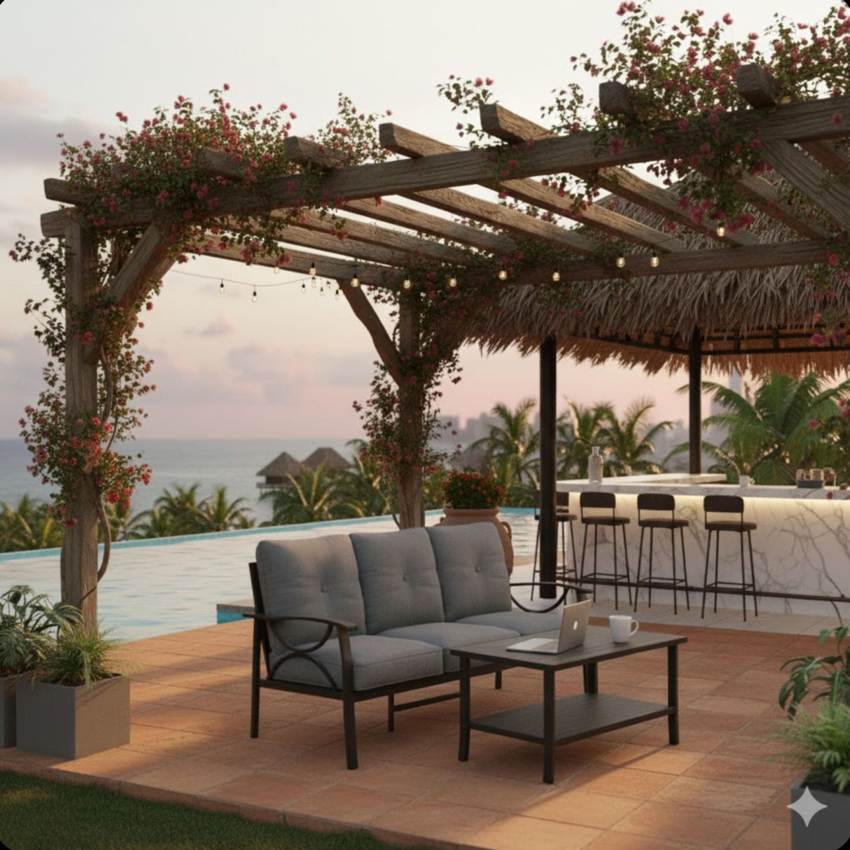 Patio Furniture Set, Coffee Table And Cushions For Backyard