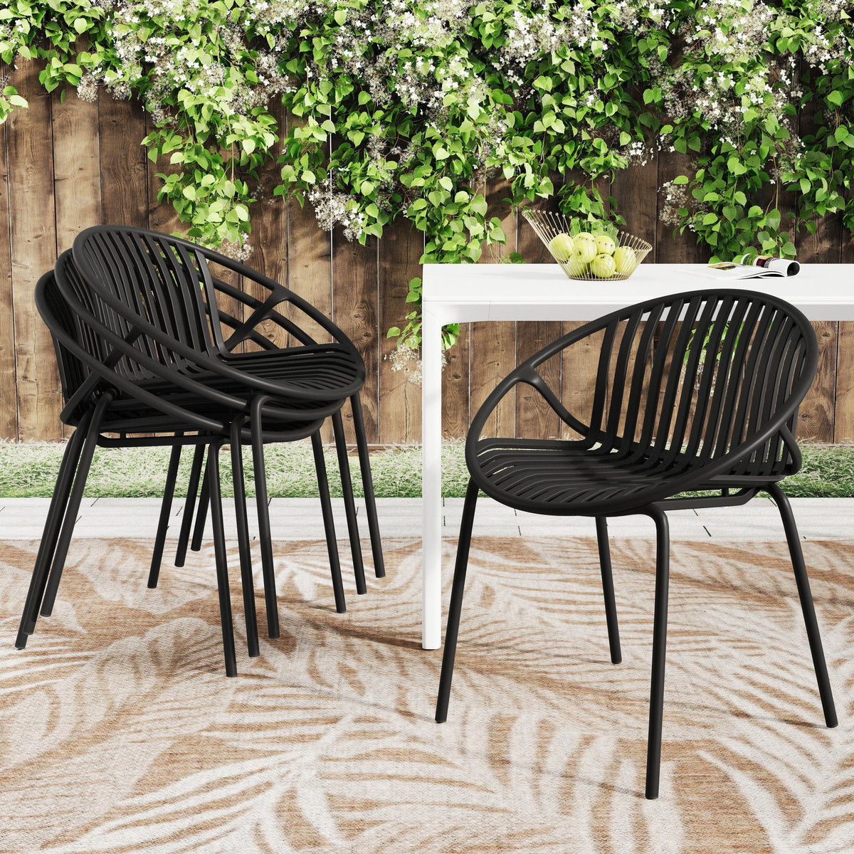 Stackable Outdoor Chairs With Breathable Plastic Backrest (Set of 2)