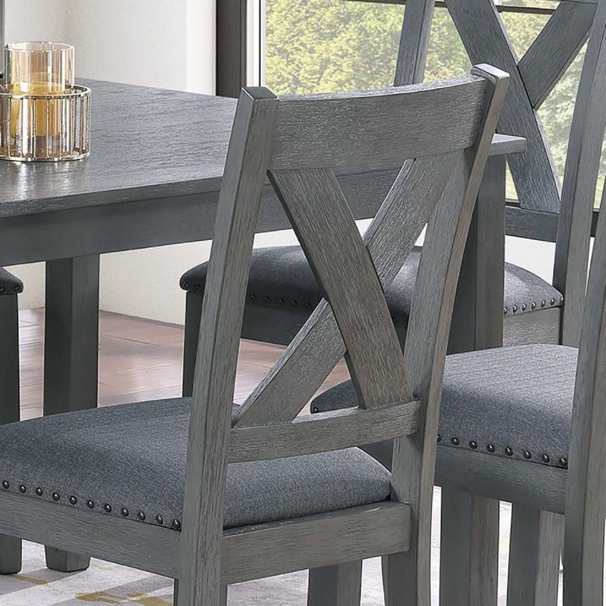 7 Piece Dining Room Furniture, Table And 6 Chairs Set - Gray