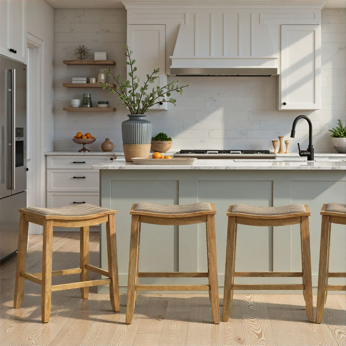 Iyani - Coastal Modern Wood Counter Height Kitchen Bar Stool