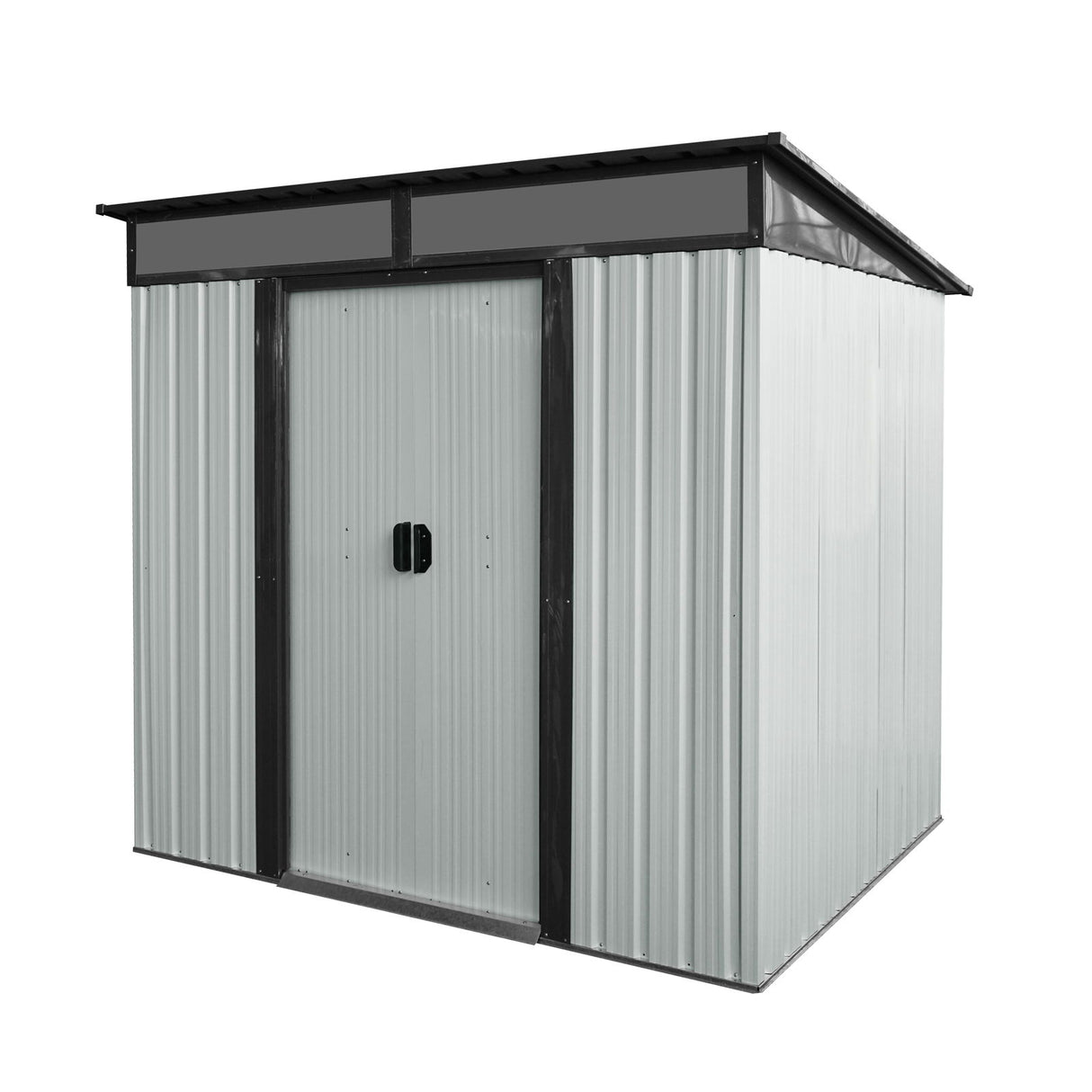 Outdoor Metal Storage Shed Garden Building with Sliding Doors and Foundation