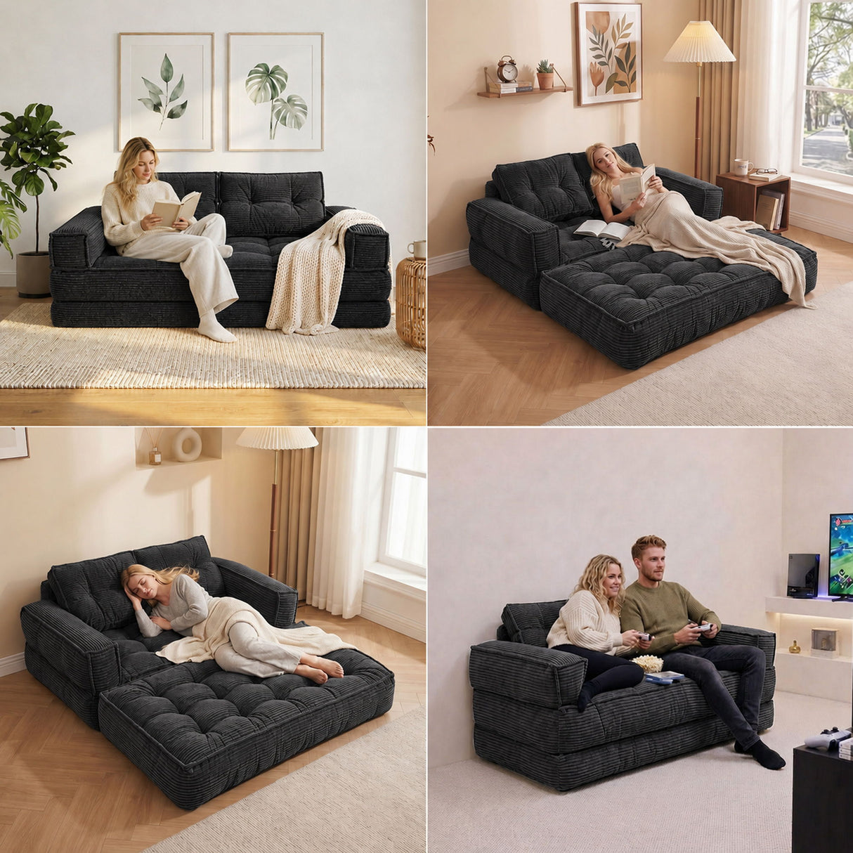 2 Seater Modular Corduroy Sofa With Chaise Lounge For Living Room