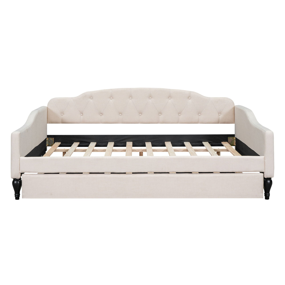 Upholstered Tufted Full Size Daybed With Twin Trundle - Beige
