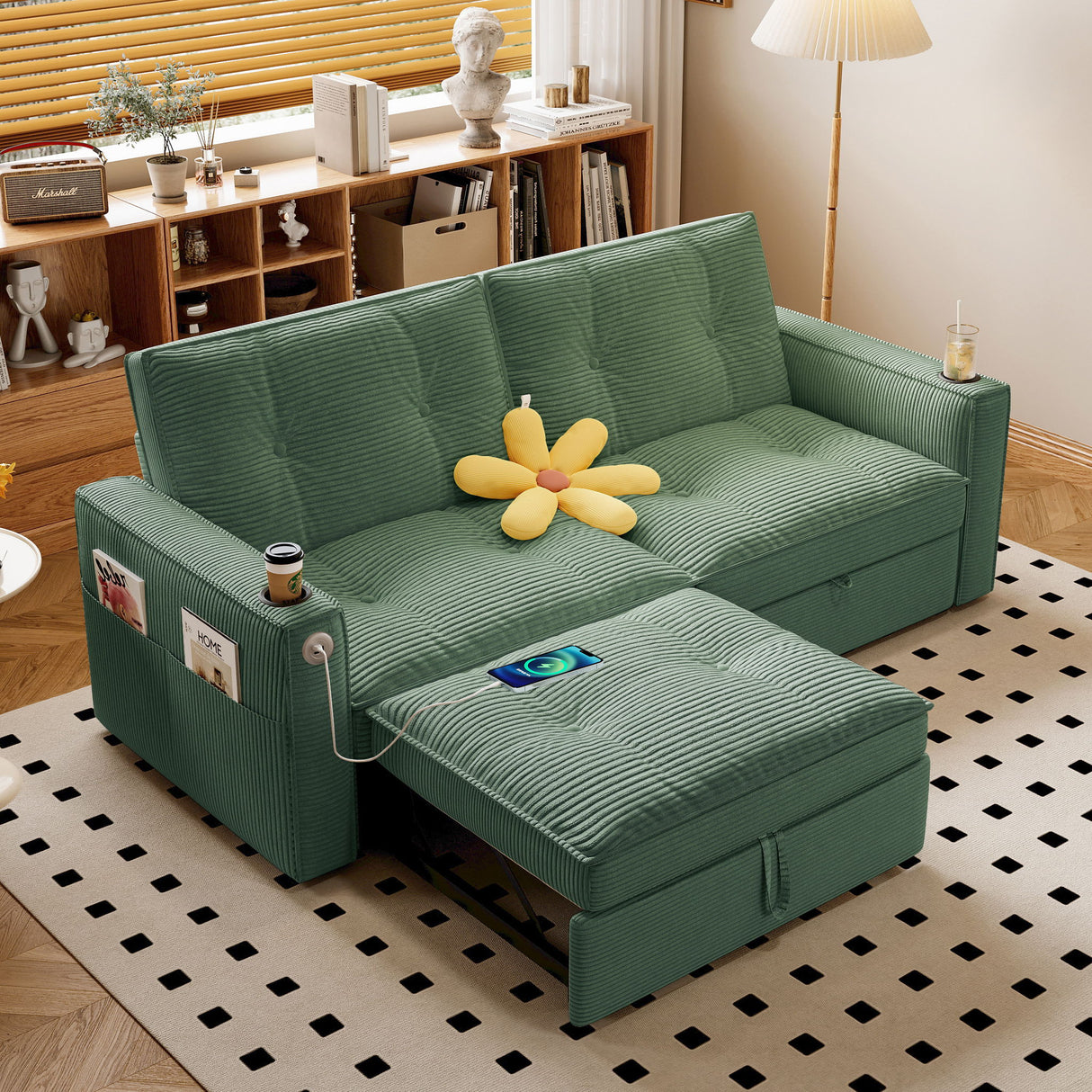 2 In 1 Convertible Sofa Bed For Living Rooms - Green