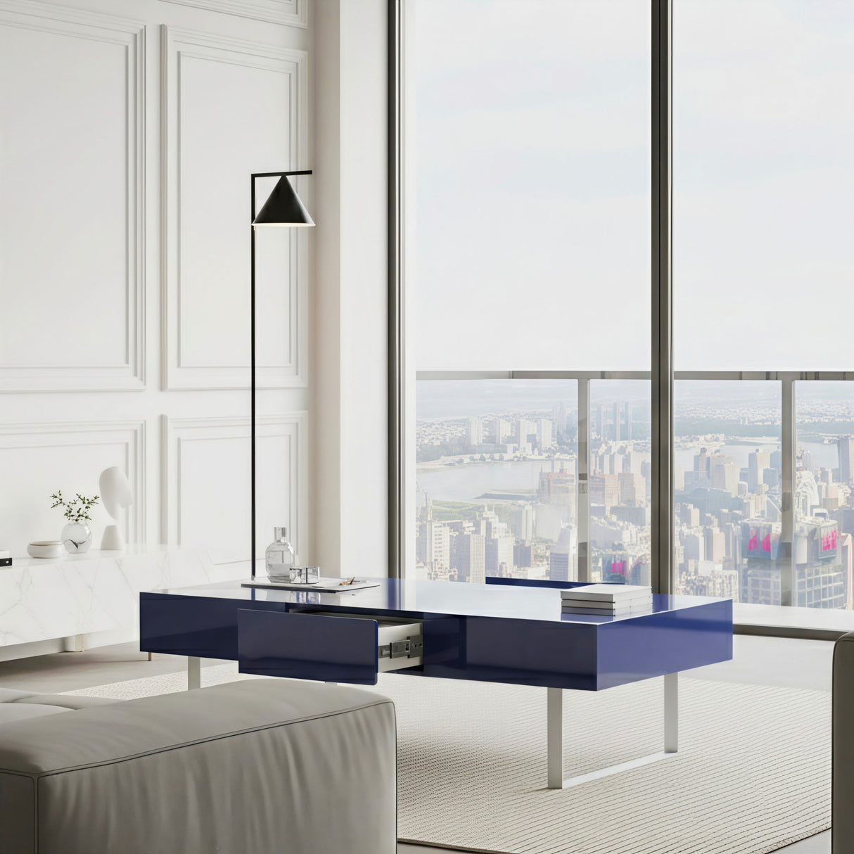 Rectangular Coffee Table With Hidden Storage - Blue