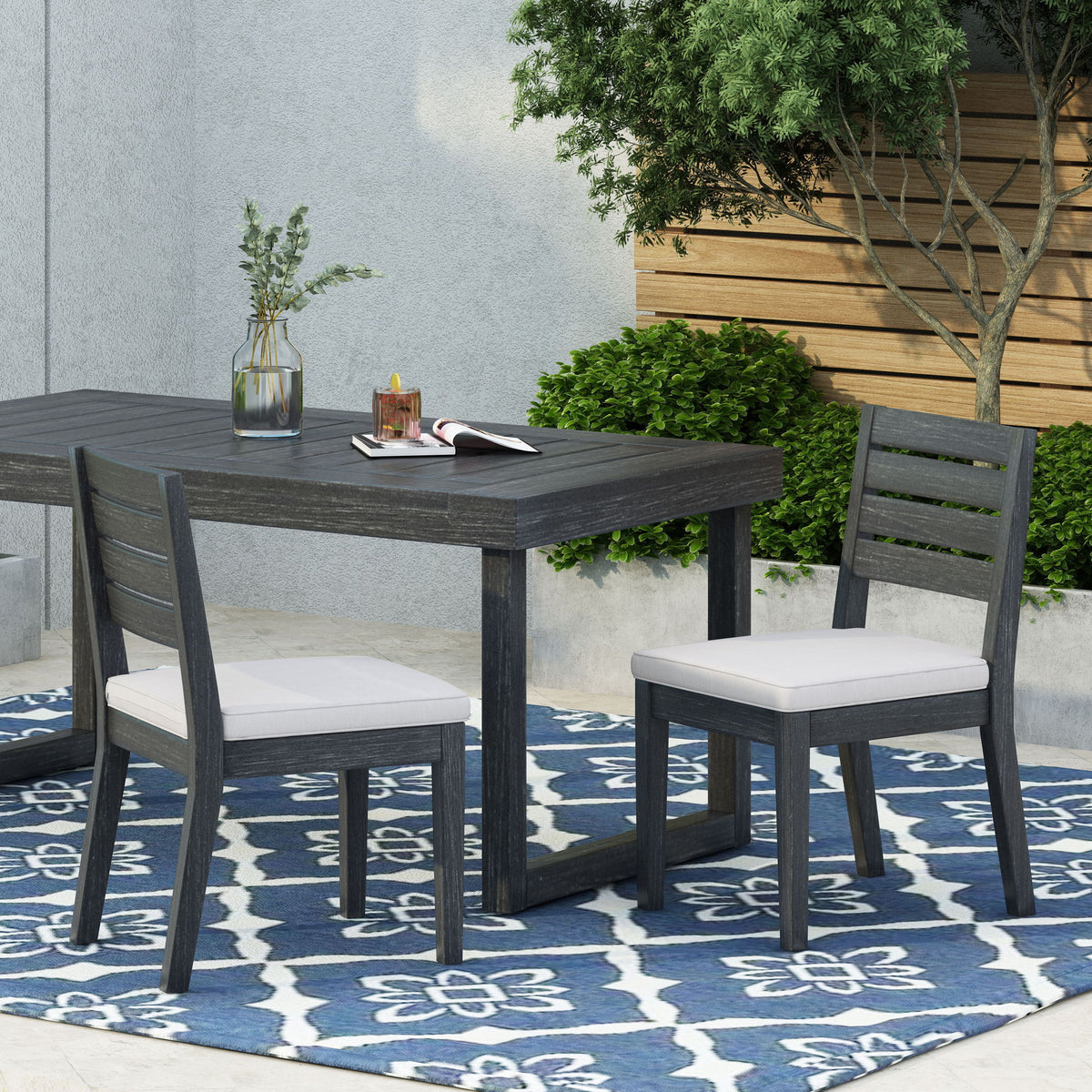 Outdoor Armless Dining Chair With Cushions