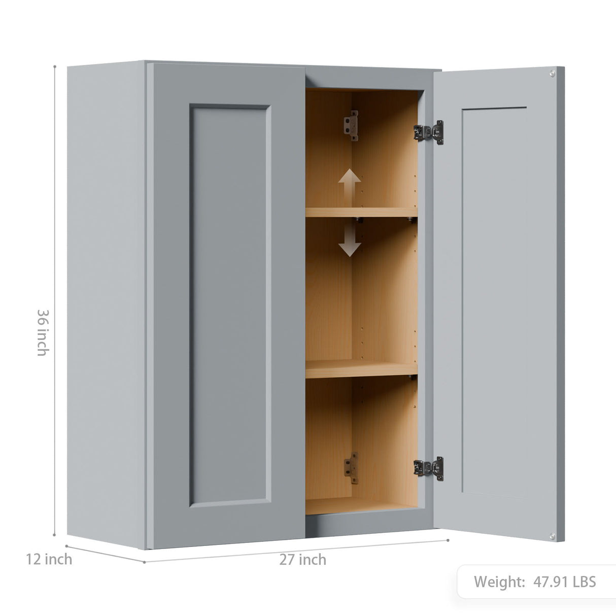 Shaker Wall Cabinet With Soft-Close Doors, Adjustable Shelves