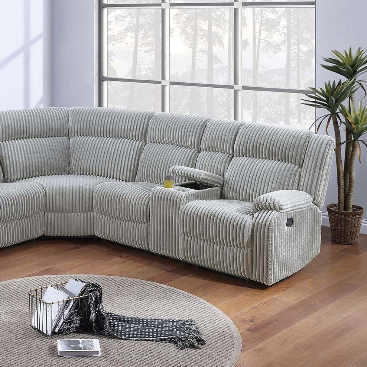 Sectional Sofa Set With Console Cup Holders, 3 Piece Reclining Living Room Couch - Gray Ash