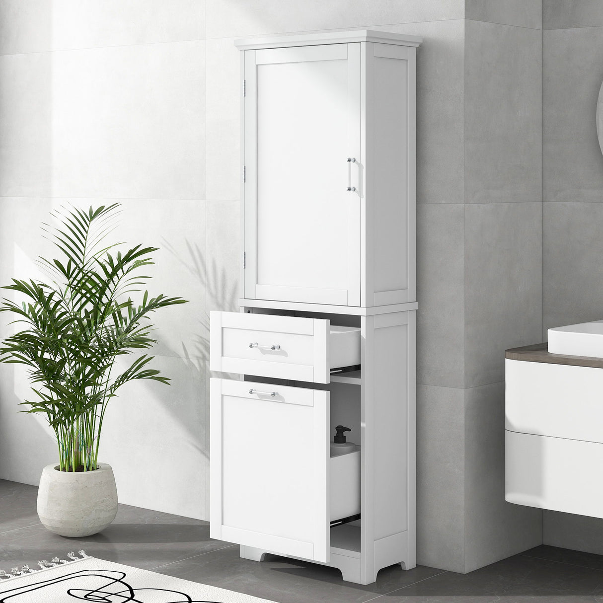 Tall Freestanding Bathroom Storage Cabinet With Adjustable Shelf And 2 Drawers
