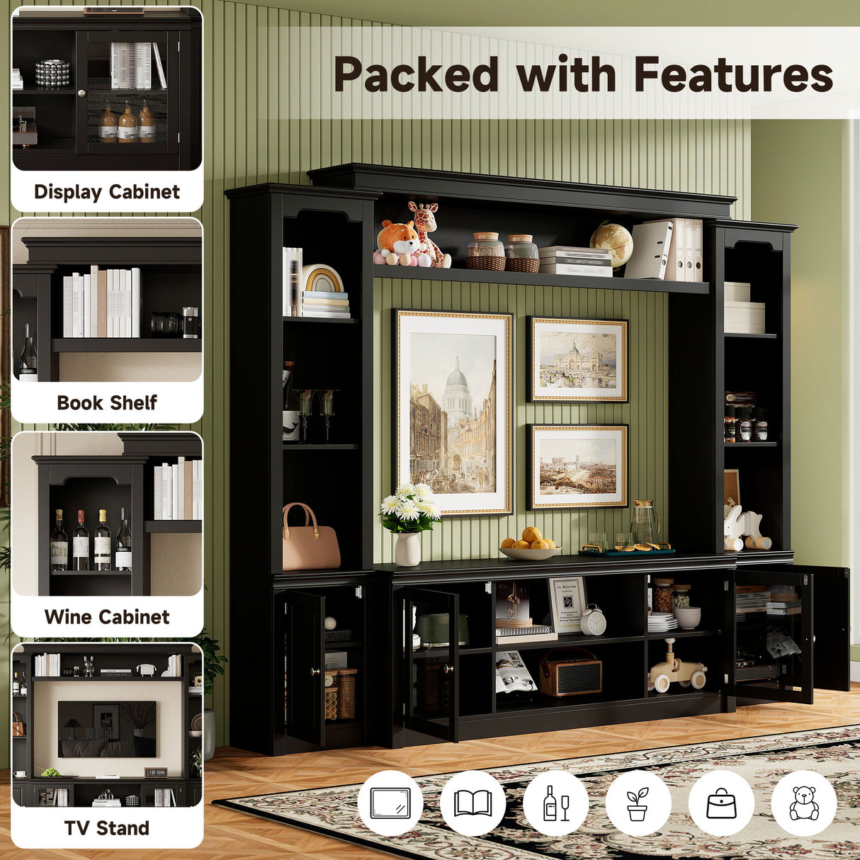 All-In-One TV Stand With Bookcase For TVs Up To 65"