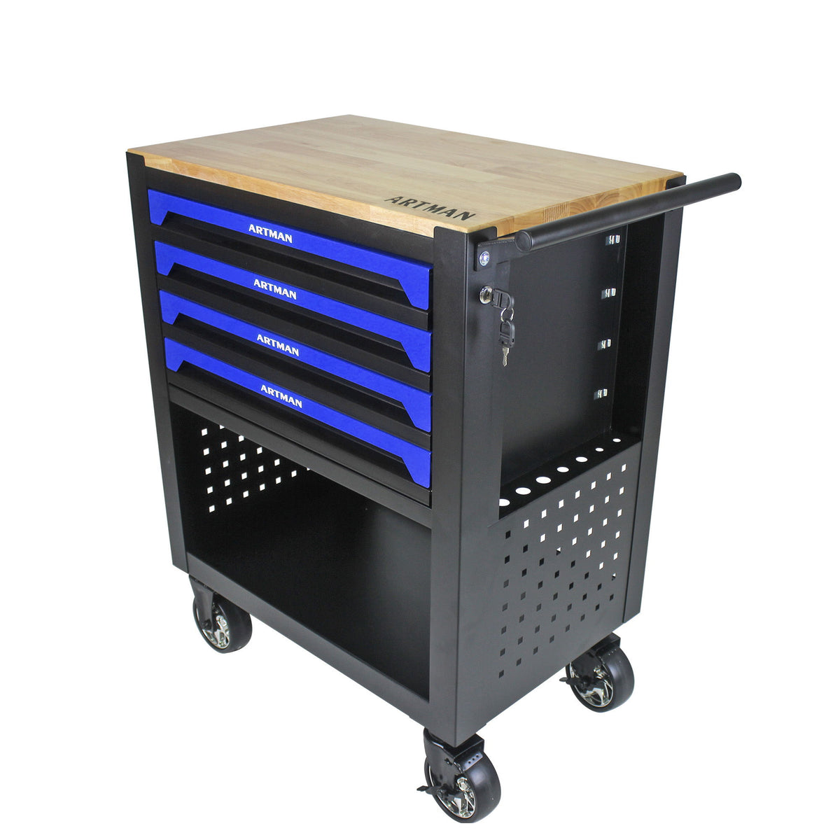 4 Drawers Multifunctional Tool Cart With Wheels And Wooden Top