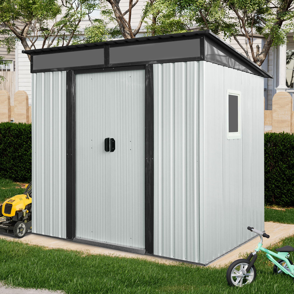 Outdoor Metal Storage Shed Garden Building with Window in Galvanized Steel