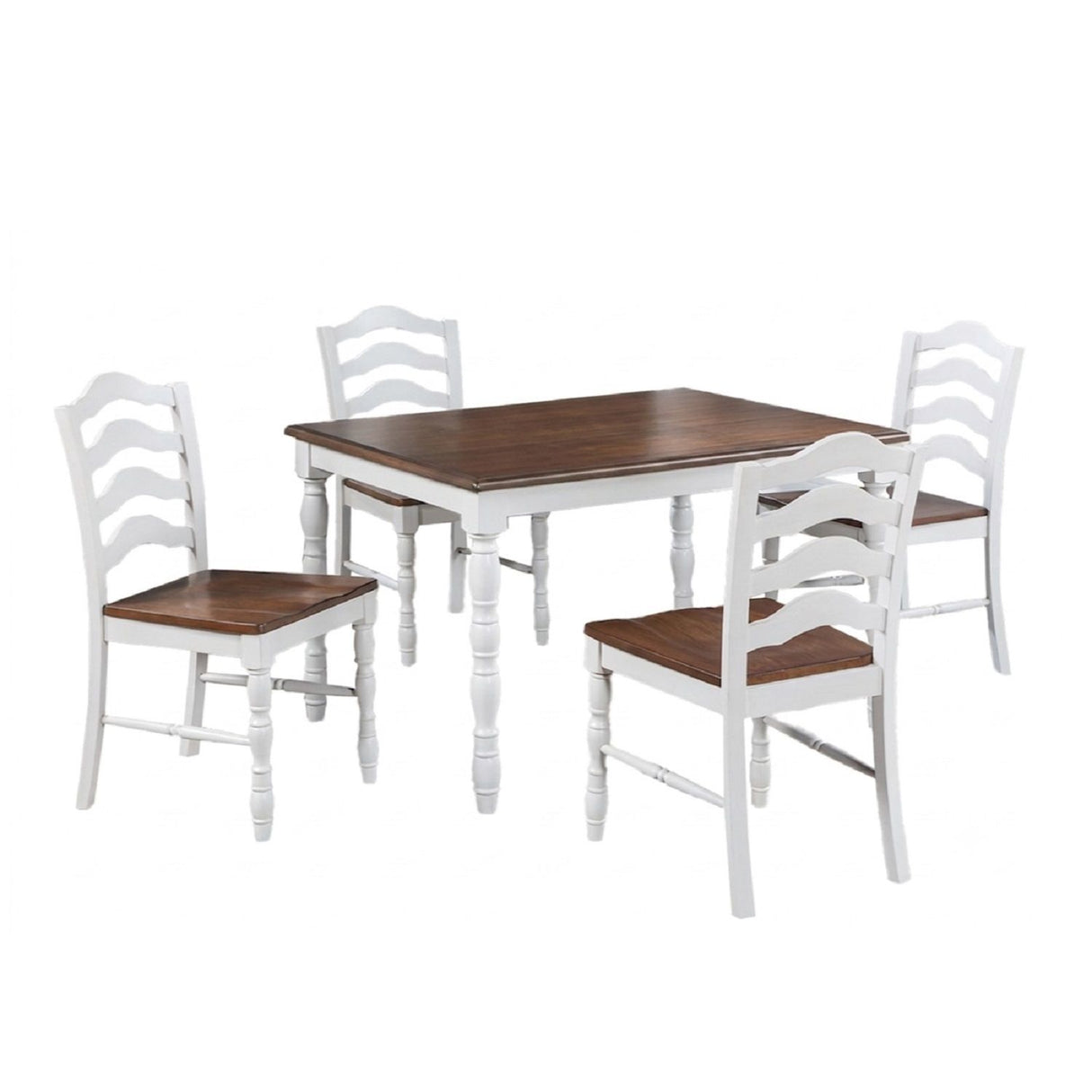 5 Piece Dining Set With Table And Ladder Back Chairs - Oak / White