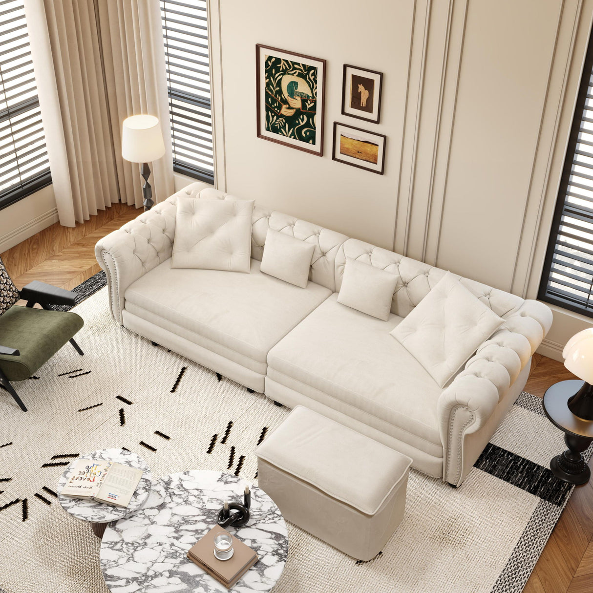 3 In 1 Convertible Sleeper Sofa Bed With Movable Ottoman