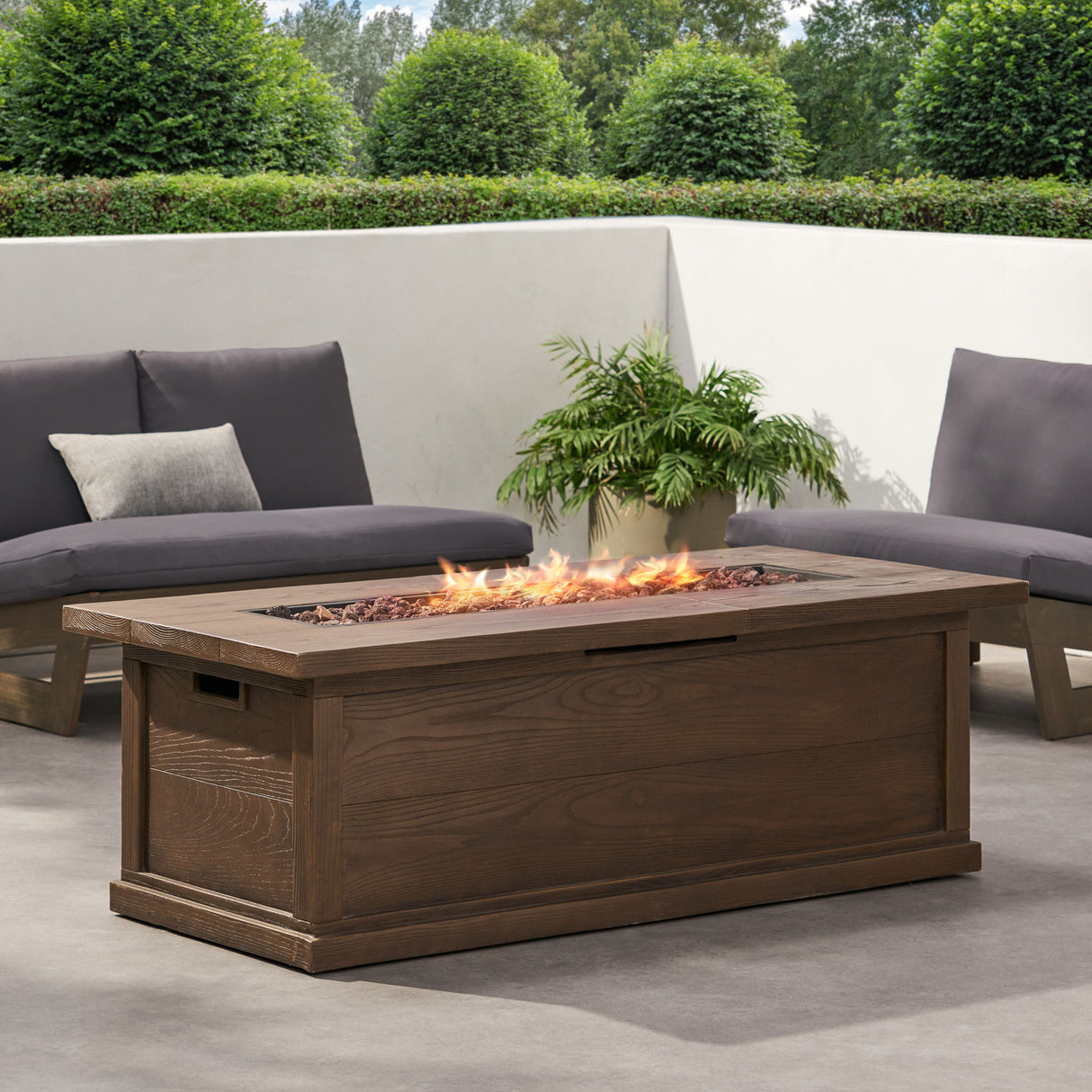 Transitional Rectangular Outdoor Propane Fire Pit Table 56x19in