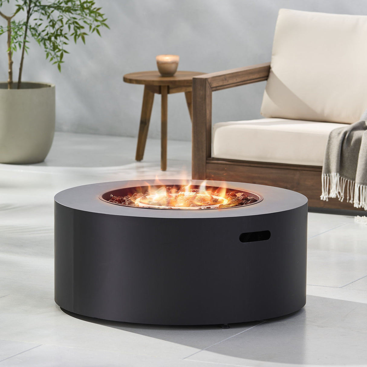 Round Propane Fire Pit Table Modern Outdoor Patio Heater 40000 BTU