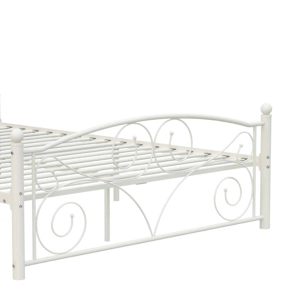 Full Unique Flower Sturdy System Metal Bed Frame With Headboard And Footboard - White