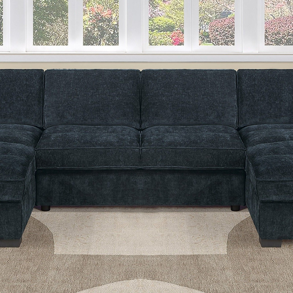 U - Sectional Sofa Upholstered LAF / RAF Chaise With Armless Loveseat And Chairs - Black