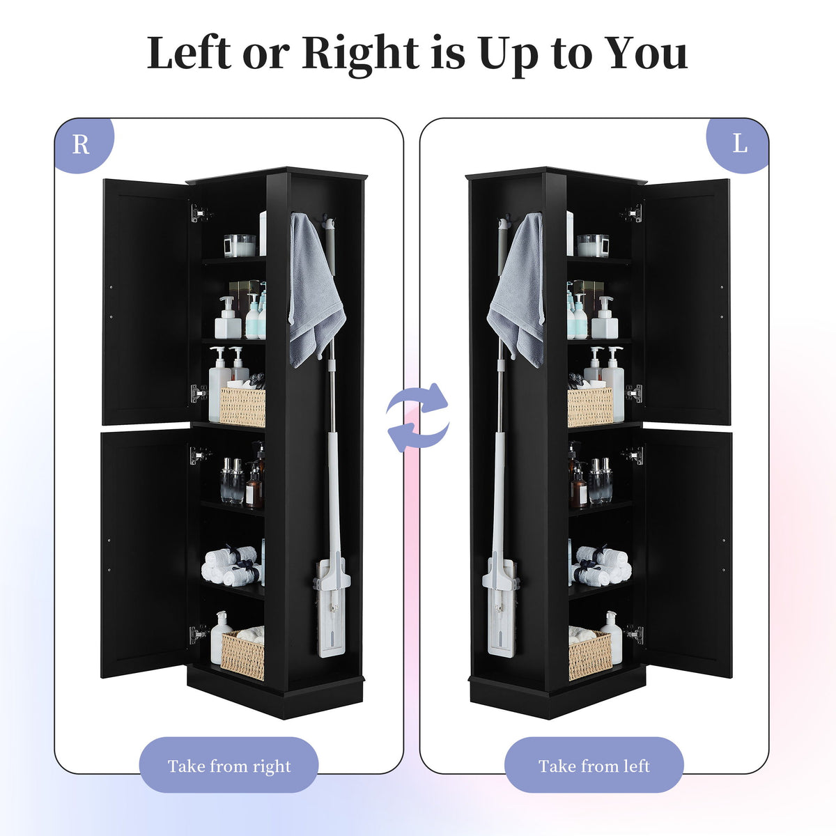 Tall Freestanding Bathroom Storage Cabinet With Adjustable Shelves And Side Hooks