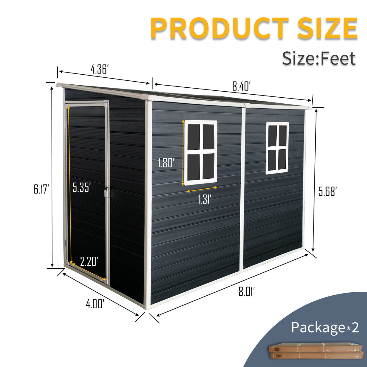 Outdoor Storage Shed Garden Building Waterproof Resin 8x4ft Structure