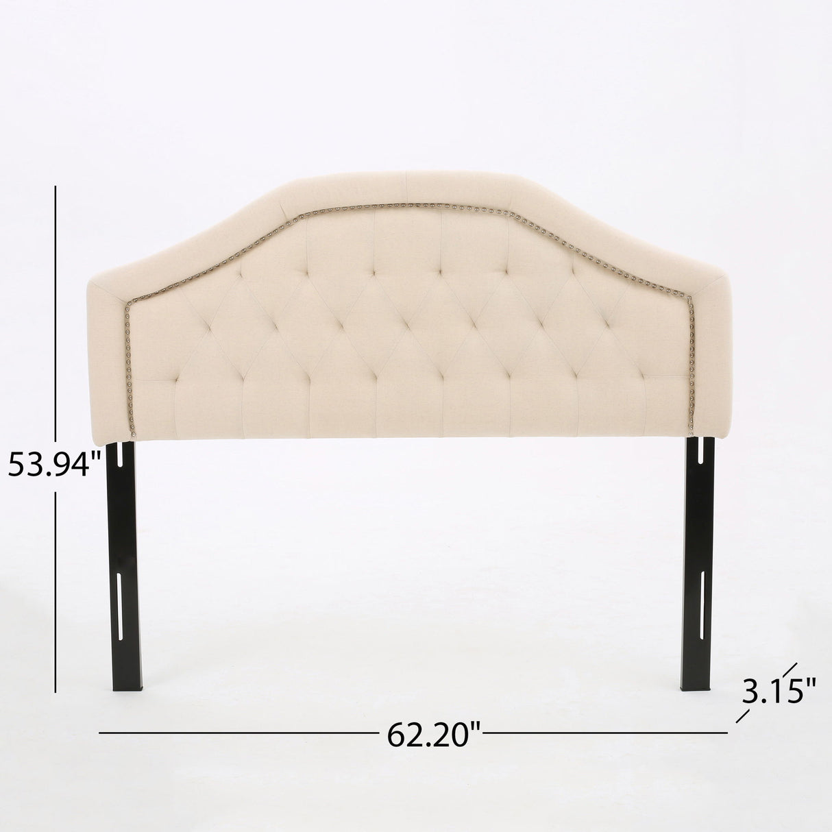 Queen & Full Size Headboard With Diamond Tufting And Nailhead Trim - Beige