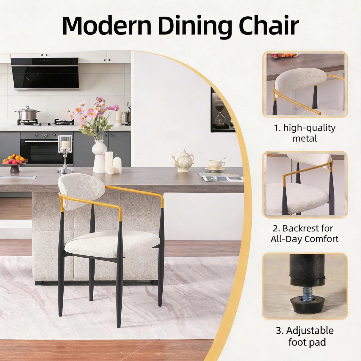 Modern Upholstered Dining Chair With Accented Armrests (Set of 2)