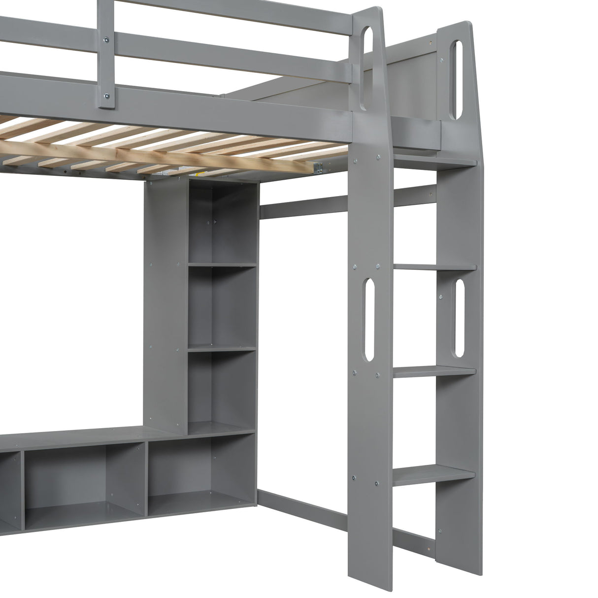 Gaming Loft Bed With Desk, Multi Storage Shelves, LED Lighting, And Hanging Clothes Rack
