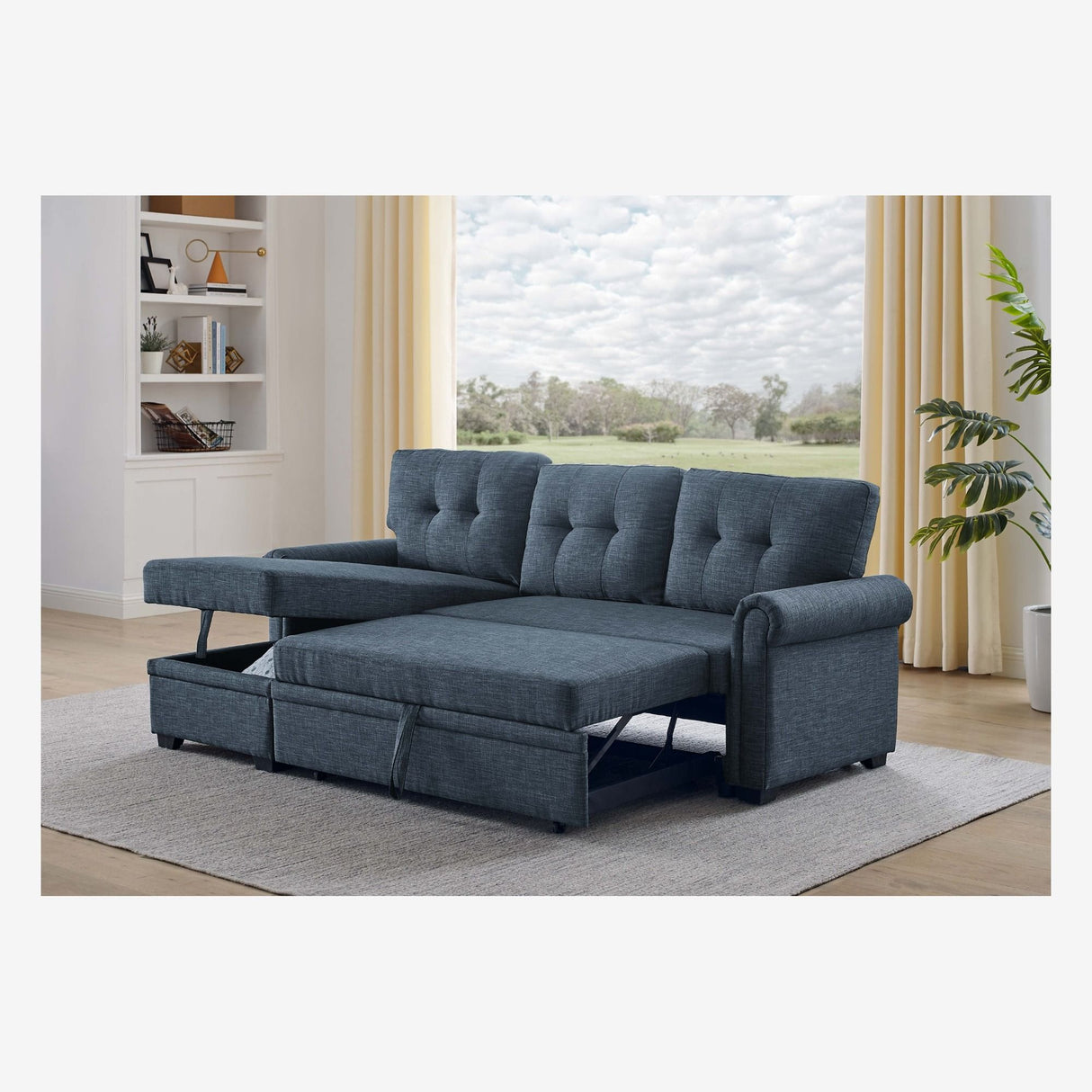 Upholstered Sleeper Sofa With Reversible Storage Chaise