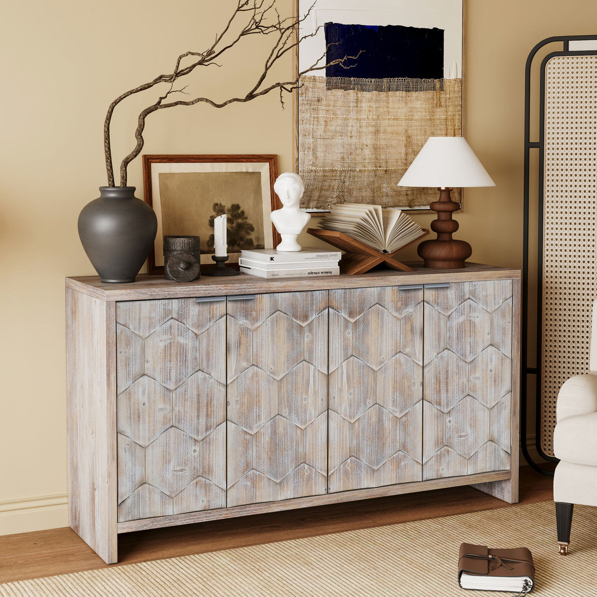 Accent Cabinet Sideboard Buffet Wooden Storage Server in Light Brown