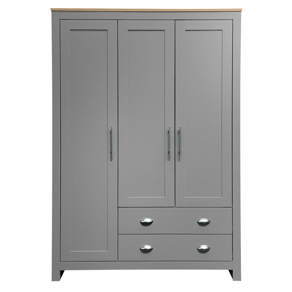 3 Door Storage Wardrobe With Cabinets And 2 Hanging Rods - Gray