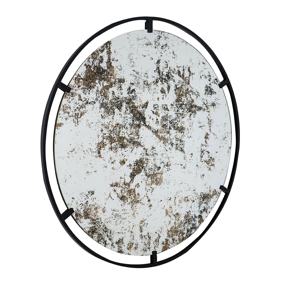 Theodor - Mirror With Industrial Design Round Mirror With Metal Frame For Wall Decor & Entryway Console Lean Against Wall - Black - Wall Mirrors - Alpine Outlets