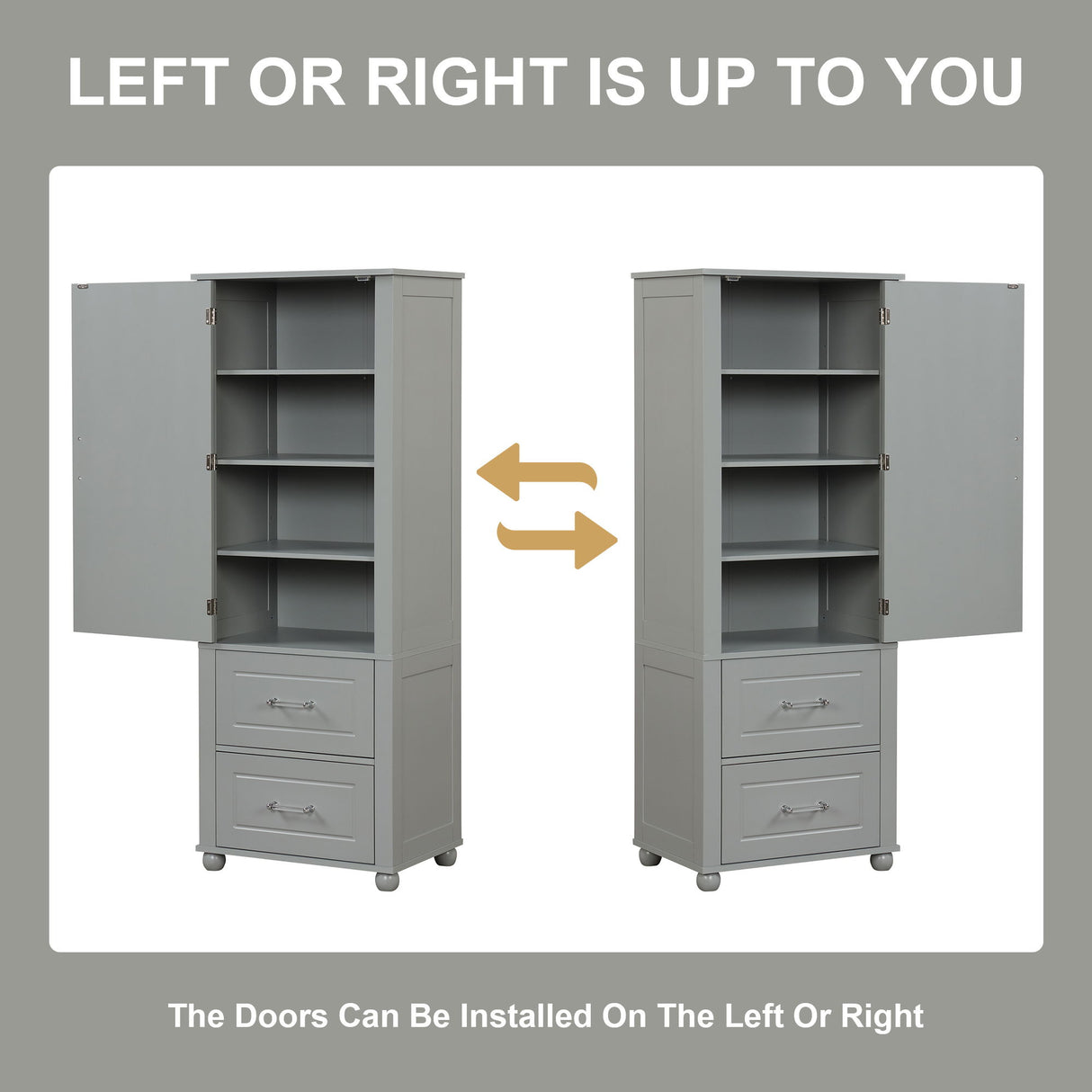 Tall Freestanding Bathroom Storage Cabinet With 2 Drawers And Adjustable Shelf