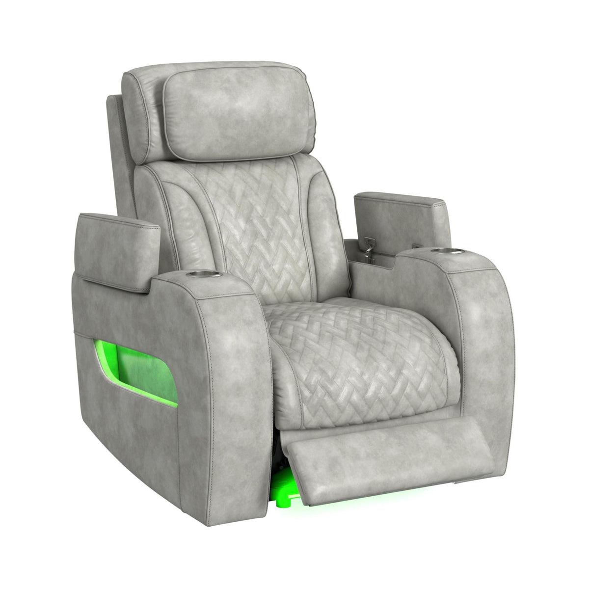 Prime Time - P3 Recliner With 7 Colors Led, Cup Holders And Wireless Charger Controller - Leather Gel Light Gray
