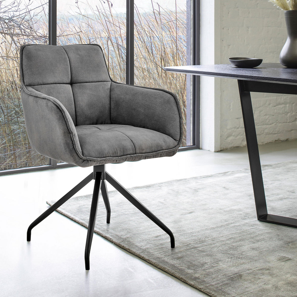 Noah - Fabric And Metal Legs Dining Room Accent Chair (Set of 2) - Charcoal / Black