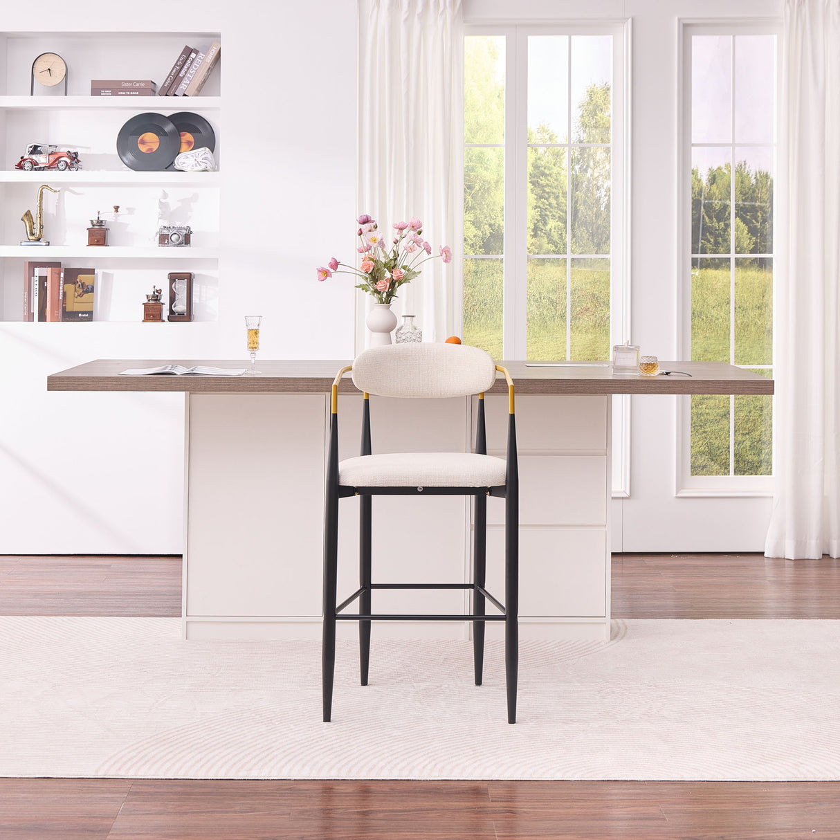 Upholstered Bar Stool With Ergonomic Design (Set of 2)
