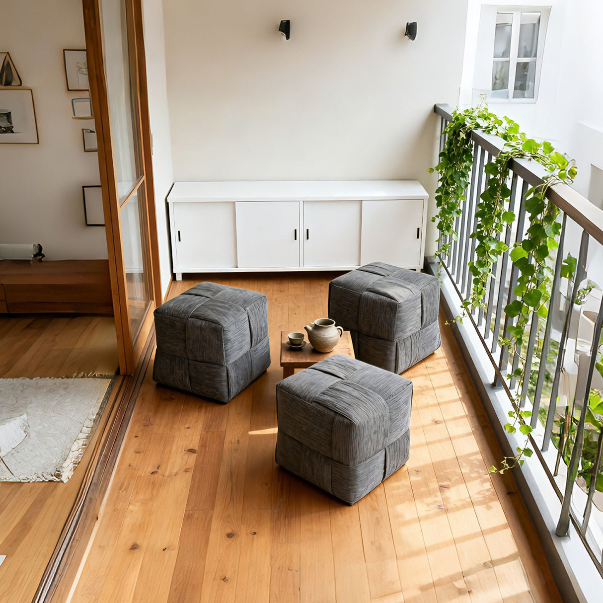 Modern Ottoman Foot Rest With Woven Design